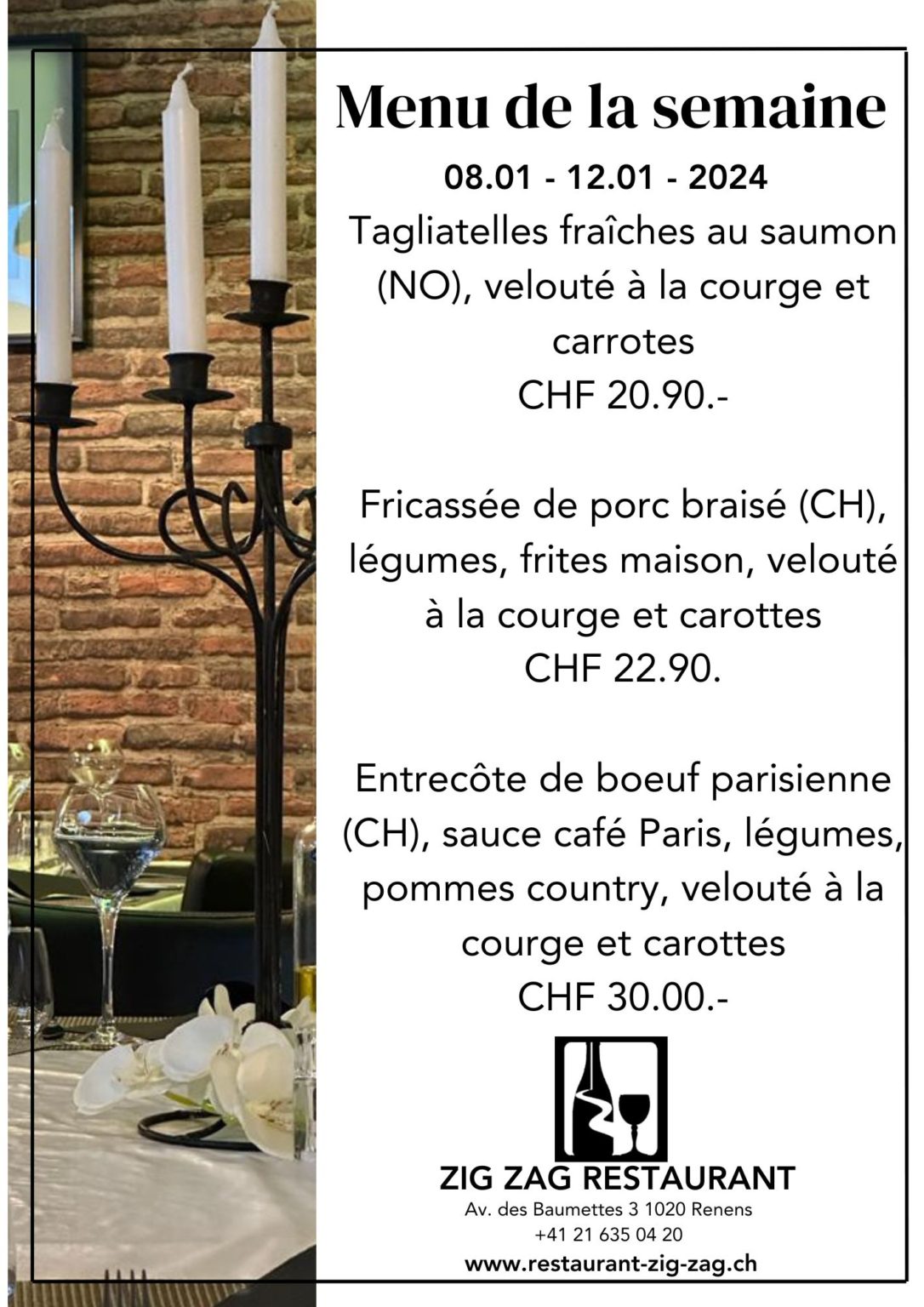 Menu Café Restaurant ZIG ZAG